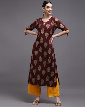 leaf print straight kurta