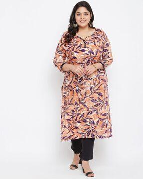 leaf print straight kurta