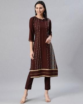 leaf print straight kurta