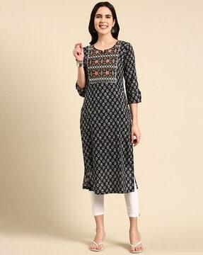 leaf print straight kurta