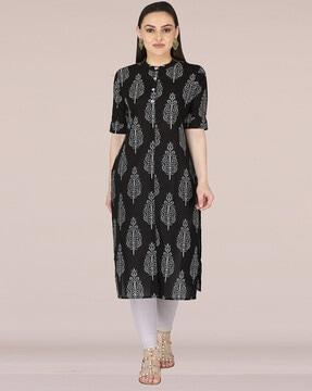 leaf print straight kurta