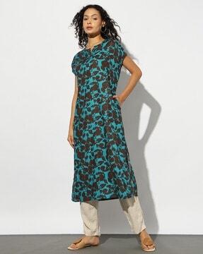 leaf print straight kurta