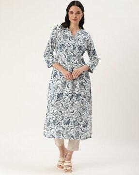 leaf print straight tunic with 3/4th sleeves