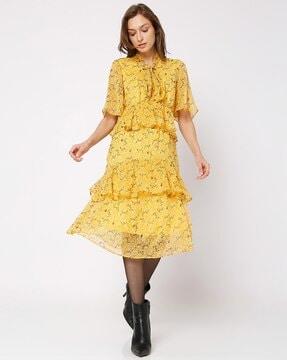 leaf print tiered dress