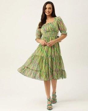 leaf print tiered dress