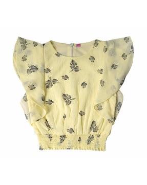 leaf print top with lace inserts