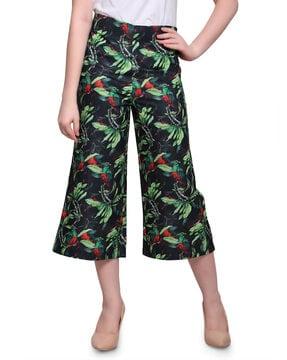 leaf print wide leg culottes