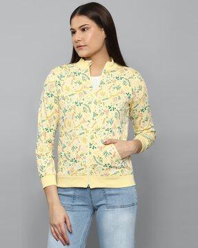 leaf print zip-front sweatshirt