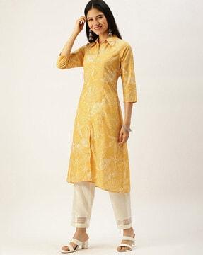 leaf printed a-line kurta set