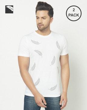 leaf printed regular fit t-shirt