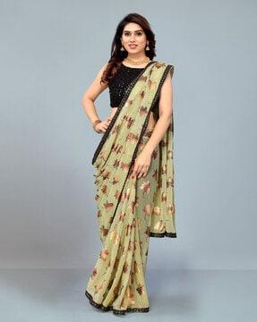 leaf printed saree with blouse piece