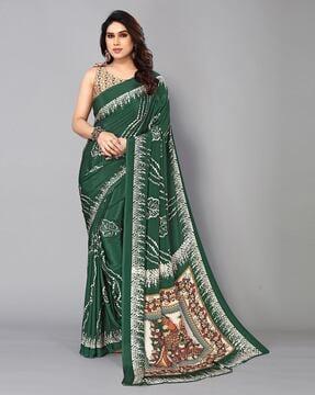 leaf printed saree with contrast border