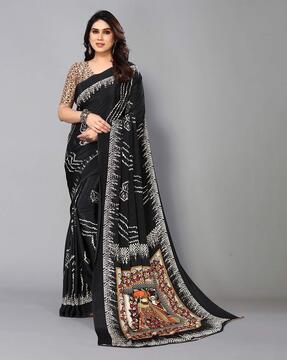 leaf printed saree with contrast border