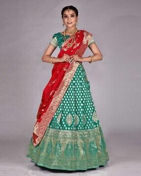 leaf woven a-line lehenga choli set with dupatta