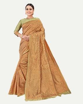 leaf woven banarasi saree with contrast border