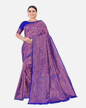 leaf woven banarasi saree with contrast border