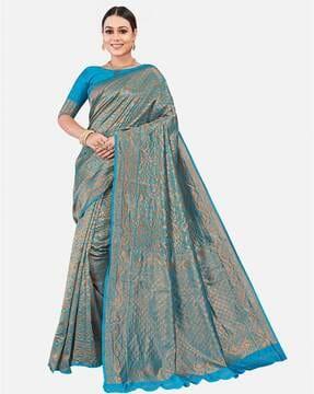 leaf woven banarasi saree with contrast border