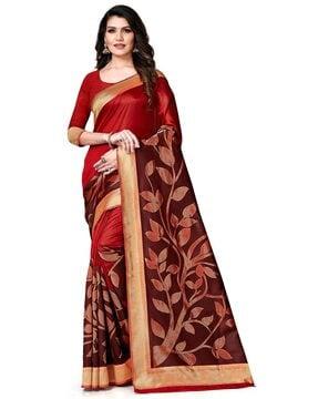 leaf woven banarasi saree with contrast border