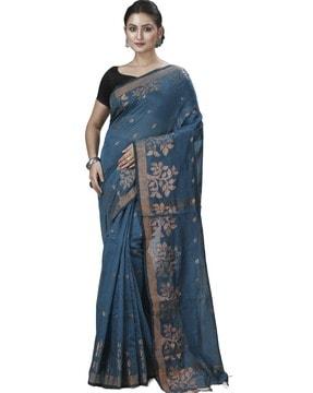 leaf woven handloom saree with contrast border