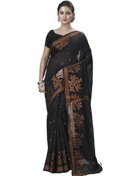 leaf woven handloom saree with contrast border