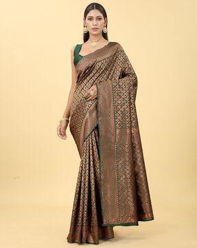 leaf woven jacquard silk saree