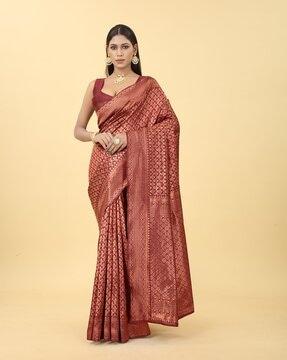 leaf woven jacquard silk saree