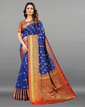 leaf woven jacquard silk saree