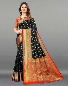 leaf woven jacquard silk saree