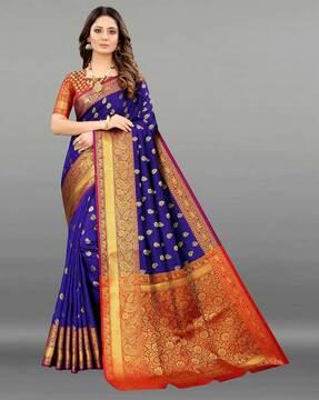 leaf woven jacquard silk saree