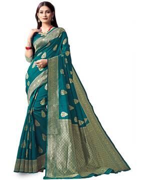 leaf woven saree with contrast border
