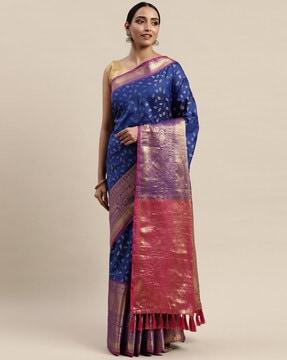 leaf woven saree with contrast border