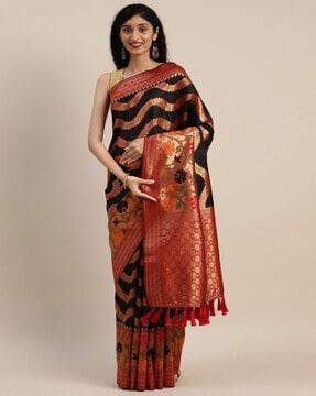 leaf woven saree with tassels