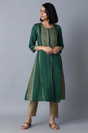 leafy green printed kurta