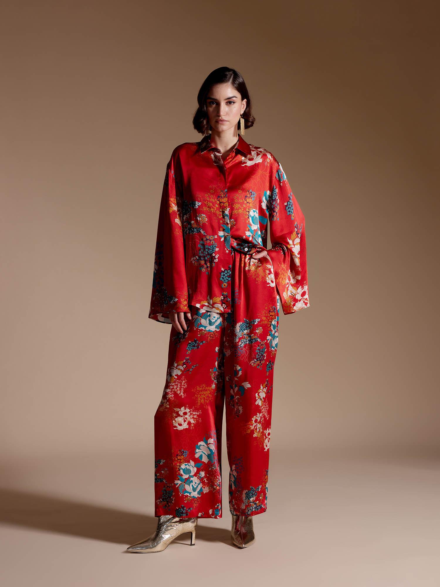 leah red winter garden co-ord (set of 2)