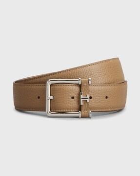 leather belt with logo buckle