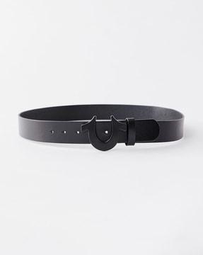 leather belt with metal logo