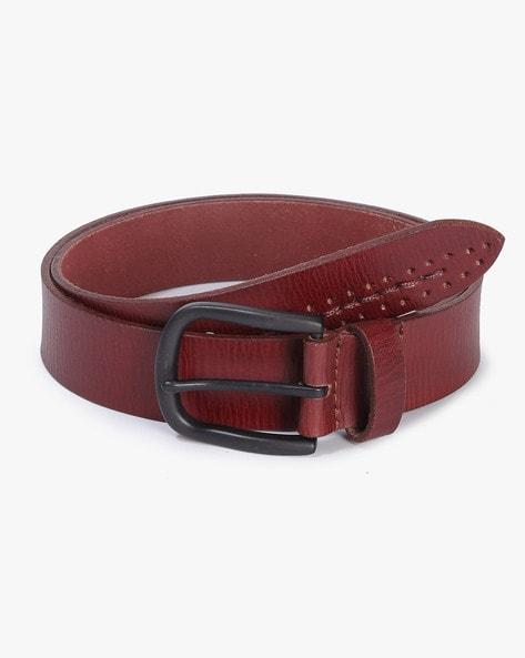 leather belt with pin-buckle closure