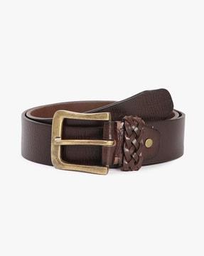 leather belt with tang buckle closure