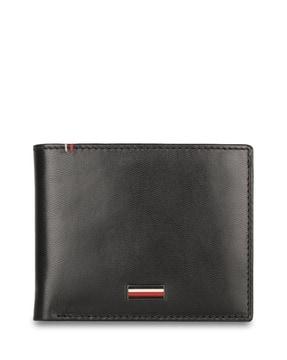leather bi-fold wallet with logo applique