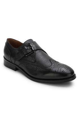 leather buckle men's formal shoes - black