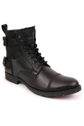leather lace up men's casual wear boots - black