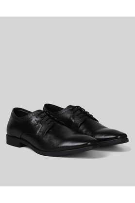 leather lace up men's derby formal shoes - black