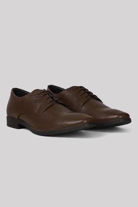 leather lace up men's derby formal shoes - brown