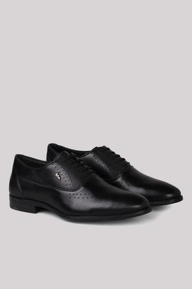 leather lace up men's formal derby shoes - black