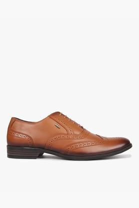 leather lace up men's formal derby shoes - natural