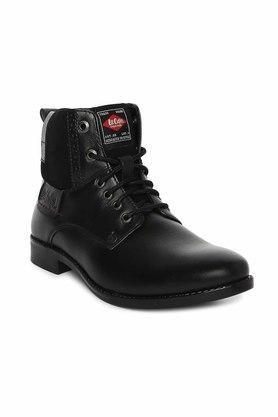 leather lace up mens boots - black