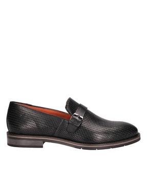leather loafers with buckle closure