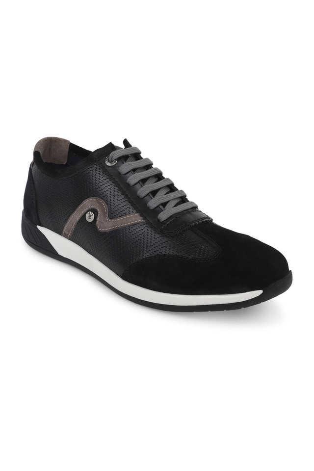 leather mid tops lace up men's casual shoes - black