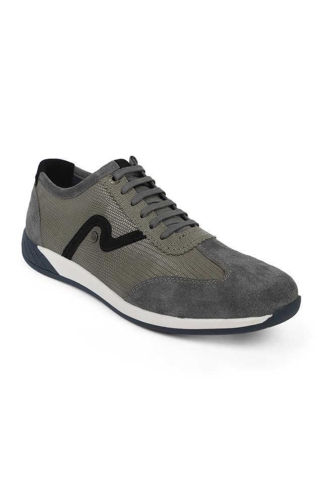 leather mid tops lace up men's casual shoes - grey