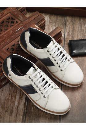 leather mid tops lace up men's casual shoes - white